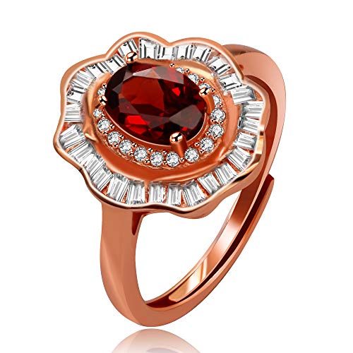 Uloveido Rose Gold überzogener roter Granat Hochzeitsversprechen Ring 925 Sterling Silber verstellbarer offener Ring FJ117 von Uloveido