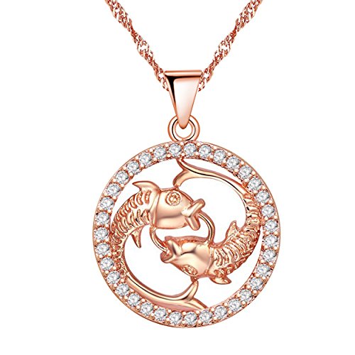 Uloveido Rosegold Farbe Fische Halskette mit CZ Stein Frauen Mädchen Geburtstag Schmuck Sternzeichen Halsketten für Frauen N1047 von Uloveido