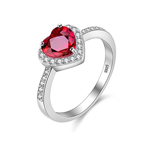 Uloveido S925 Sterling Silber Schmuck Rotes Herz des Ozeans 0.8ct Echtes Granat Liebe für immer Halo Versprechen Ehering für Frauen Mädchen Größe 54 (17.2) CJ007 von Uloveido