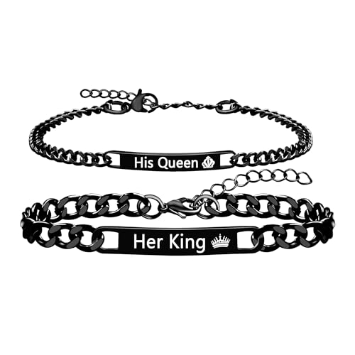 Uloveido Schwarze Edelstahlarmbänder “His Queen & Her King”, verstellbar, Geschenk für Fernbeziehung YA5889 Uloveido Schwarze Edelstahlarmbänder “His Queen & Her King”, verstellbar, Geschenk für Fernbeziehung YA5889 von Uloveido