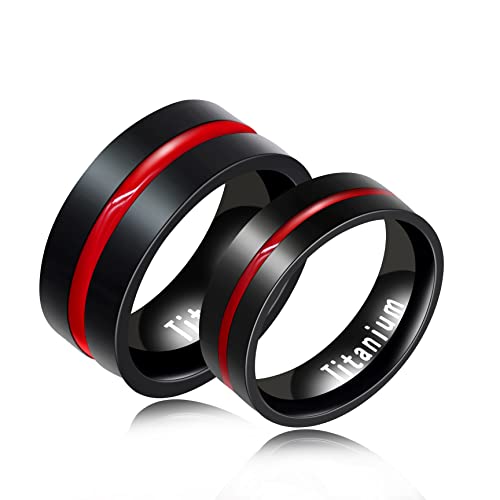 Uloveido Schwarze Titanstahl Dünne Rote Linie Versprechen Verlobung Hochzeitsbänder LGBT Stolz Ring für Gay/Lesbische Frauen Männer Y1599 (Frauen, 67(21.4) von Uloveido