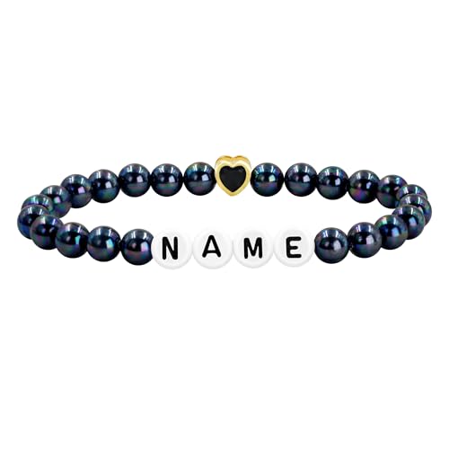 Uloveido Schwarzes Verstellbares Perlenarmband, Personalisierbares Elastisches Namensarmband mit Initialen, Geschenk für Frauen und Freundinnen YA5630 von Uloveido