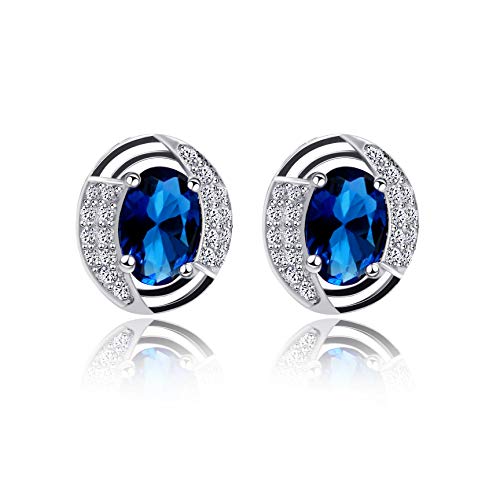 Uloveido September Birthstone Simulierte Sapphire Blue Spinell Kristall Stein Ohrstecker Sterling Silber für Frauen Mädchen mit Zirkonia LR007 von Uloveido