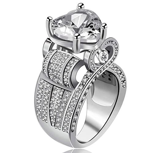 Uloveido Silber Farbe Herzform Riesige Simulierte Diamant Hochzeit Verlobungsringe Graduierung Geburtstagsgeschenke für Mädchen (Größ 59 (18.8)) von Uloveido