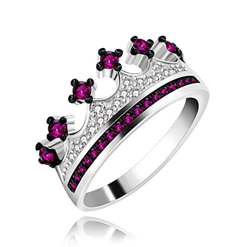 Uloveido Silber Farbe Prinzessin Krone Ring Simuliert Rubin Versprechen CZ Klassische Ewigkeit Verlobung Ehering Ring für Frauen von Uloveido