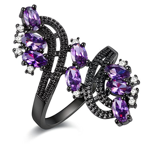 Uloveido Simulierte Amethyst Lila Kristall Statement Cocktail Ring in Schwarz Überzogene Farbe für Teen Mädchen Größe 54 (17.2) J656 von Uloveido