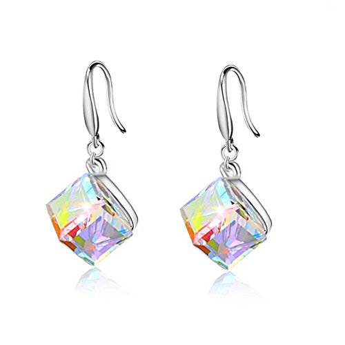 Uloveido Sterling Silber French Hook Drop Ohrringe mit Square Cube Swarovski-Kristallen - Modeschmuck Geschenk für Frauen Mädchen (Box Verpackung) Y418-E von Uloveido