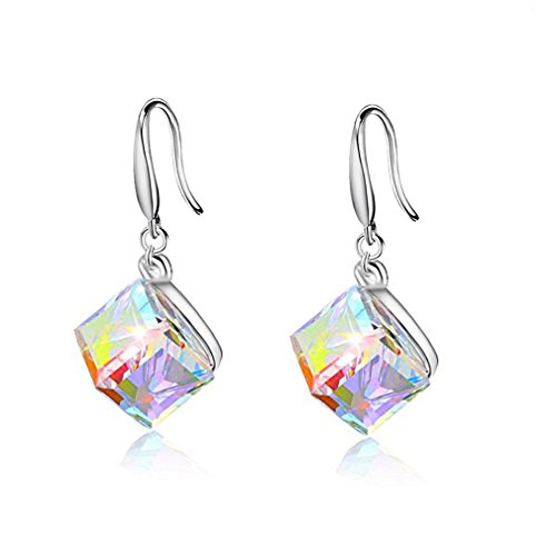 Uloveido Sterling Silber French Hook Drop Ohrringe mit Square Cube Swarovski-Kristallen - Modeschmuck Geschenk für Frauen Mädchen (Box Verpackung) Y418-E von Uloveido