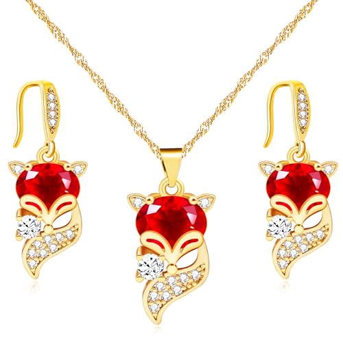 Uloveido Süßes Goldherz / Goldfisch / Fuchs Halskette und baumelnde Ohrringe Set mit funkelnden Zirkonia, schöner Partyschmuck für Sie, Kupfer, Zirkonia von Uloveido