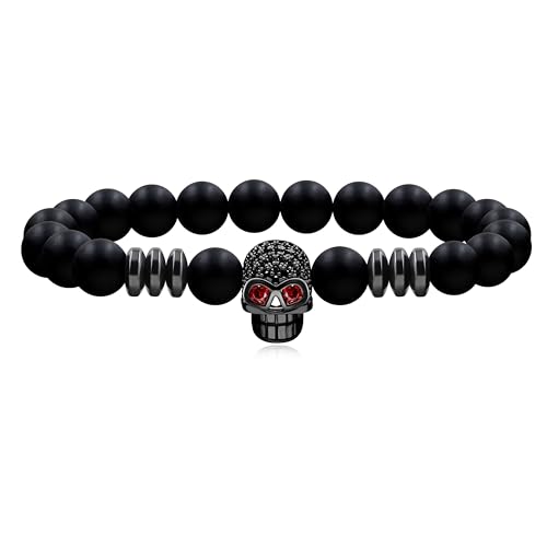 Uloveido Totenkopf-Armband – natürliche schwarze weiße Steinperlen, verstellbar, elastisch, Punk, Gothic-Stil, Skelett-Armbänder für Männer, Frauen, Ehemann, Freund, Gebetsschutz, Armband Y4240, von Uloveido