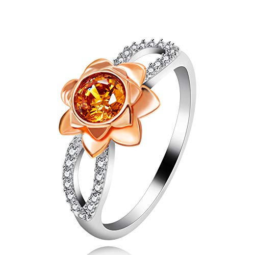 Uloveido Two Tones Infinity Rose Blume Ring Floral Hochzeit Versprechen Ring mit rundem Schnitt Labor Erstellt Orange Diamant Y812 von Uloveido