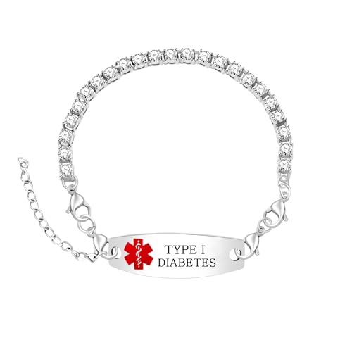 Uloveido Typ-I-Diabetes-Warnarmband – Verstellbare Tennis-Kette mit Gravur, CZ-Medizinisches ID-Armband für Damen YA6001 Uloveido Typ-I-Diabetes-Warnarmband – Verstellbare Tennis-Kette mit Gravur, CZ-Medizinisches ID-Armband für Damen YA6001 von Uloveido