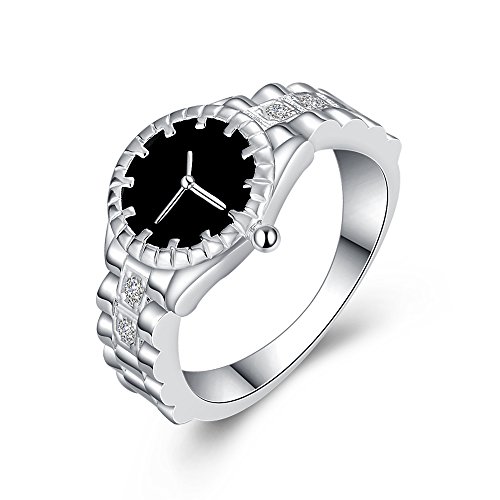 Uloveido Uhr-Form Ringe für Frauen Schwarz Ring Female Silber Farbe Modeschmuck mit Zirkonia HR311-6 von Uloveido