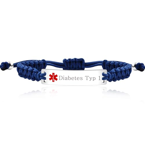 Uloveido Unisex Blau Gravierte Diabetes Typ 1 Medizinische Identität Armband Y3944 von Uloveido