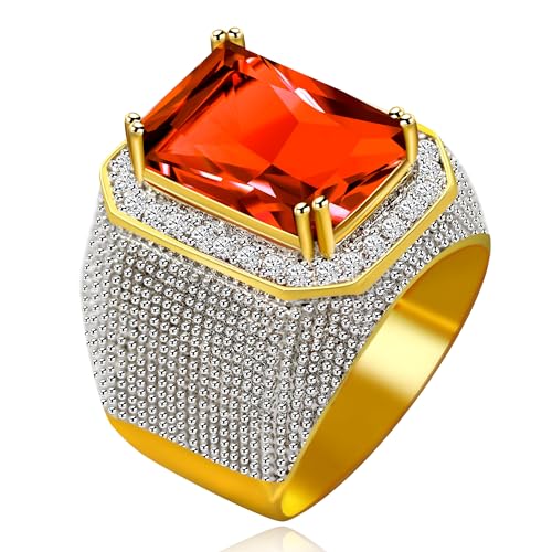 Uloveido Vergoldete Mens Engagment Band mit großen Cubic Zirkonia Halo Einstellung Orange Ringe für Ihn Cocktail Schmuck RA408 (Orange, Größe 18.8) von Uloveido