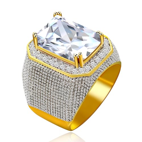 Uloveido Vergoldete Mens Ring Große Cubic Zirkonia Halo Band Engagment Ringe für Ihn Valentines Schmuck RA408 (weiß, Größe 19.8) von Uloveido