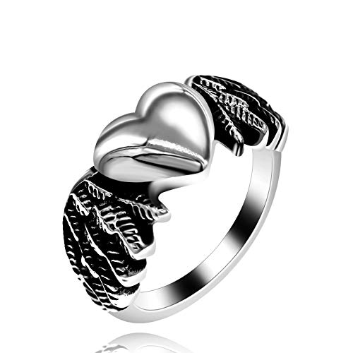 Uloveido Vintage Schwarz Liebe Herz Engel Flügel Biker Ring Edelstahl Hochzeit Versprechen Ring für Frauen oder Männer Y678 (Größe 18.8) von Uloveido