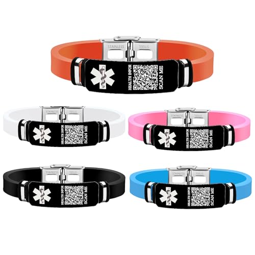 Uloveido Wasserdichtes Silikon-Medizinarmband für Damen mit QR-Code – Helles Notfallarmband mit Medizinischem Symbol YS6035 von Uloveido