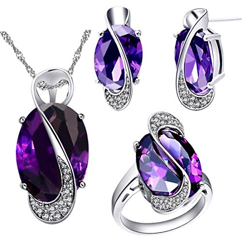 Uloveido Weibliche Große Zirkonia Stein Kristall Halskette Charme Choker Halskette Anhänger Ohrstecker Ringe Brautjungfer Schmuck Set Billig für Frauen T472 von Uloveido