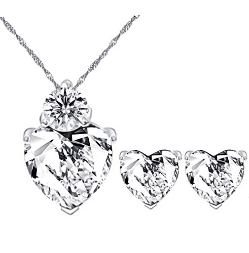 Uloveido Weibliche Liebe Knoten Herzform Simulierte Diamant Anhänger Halskette Ohrstecker Schmuck-Set für Braut Frauen Mädchen Geschenk von Uloveido