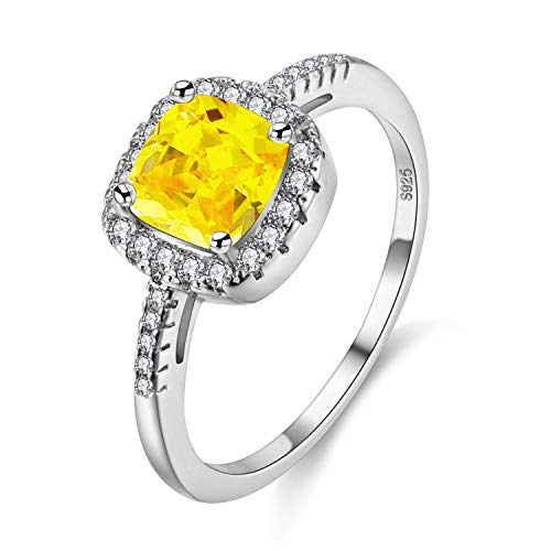 Uloveido Weißgold überzogene Kissen schneiden CZ Kristall Halo Solitaire Verlobungsringe für Frauen, Charm Trauringe (gelb, Größe 57) Y3100 von Uloveido