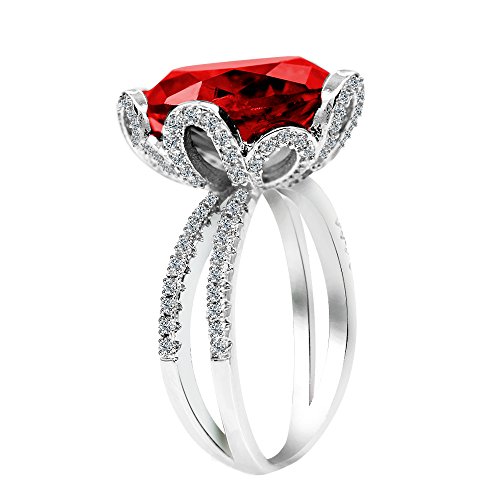 Uloveido White Gold Plated Big Red Zirkonia Flower Ring - Erstellt Ruby Cocktail Fashion Statement Ring Nice Gifts für Frauen Mädchen Größe 52 (16.6) RJ212 von Uloveido