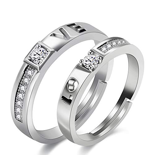 Uloveido White Gold Plated Double Hollow Love Initial Puzzle Passende Eheringe Einstellbare Versprechen Ringe Set für Frauen und Männer Jubiläumsgeschenke für Ehemann und Ehefrau LB022 von Uloveido