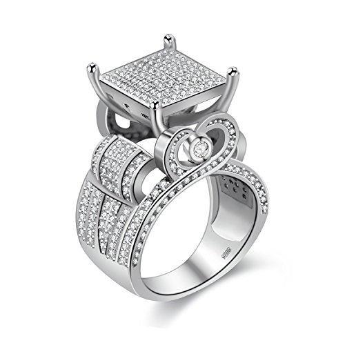 Uloveido White Gold Plated erhöhter Architekturring mit Micro CZ Stones Art Deco Herz Ring Geschenkidee zum Muttertag (Größe 59) RA0221 von Uloveido