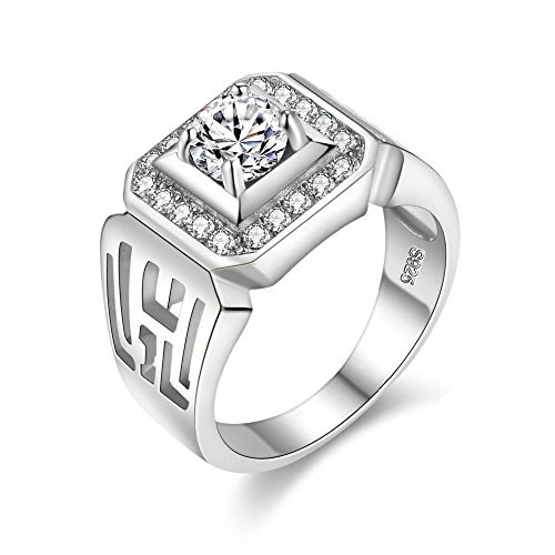 Uloveido Wide Square Silber Ton Ringe mit runden strahlenden CZ Stones Charm Rings für Männer Junge JX001 (Silber, Größe 62 (19.7)) von Uloveido