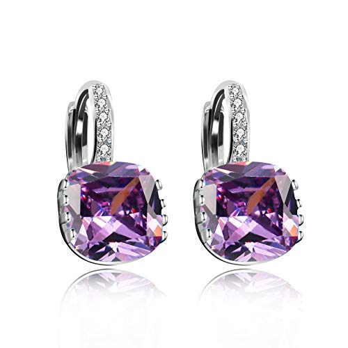 Uloveido Womens Platinum Plated Square Lila Kristall Creolen simuliert Amethyst Hebel zurück Ohrringe DML115 von Uloveido