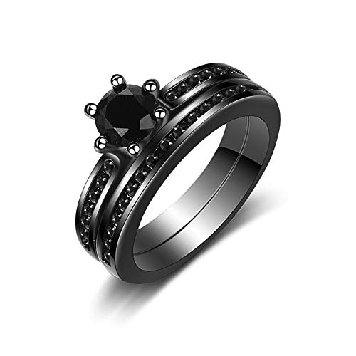 Uloveido Y1077 Ehering / Verlobungsring für Damen, Zirkonia, Schwarz, 2 Stück, Metall von Uloveido