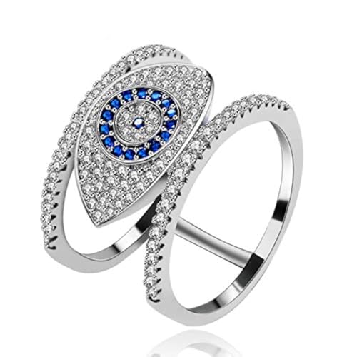 Uloveido Y325B Runde Zirkonia Cluster Blauer Evil Eye Illuminati Ringe für Frauen Mädchen (Größe 6 7 8 9), Metall, zirkonia von Uloveido