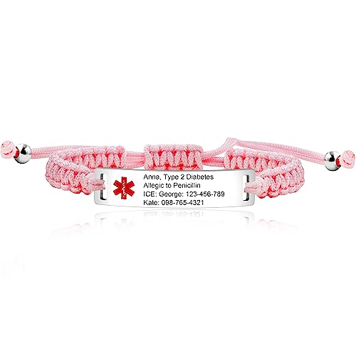 Uloveido Y3944-UK Medizinisches Notfall-ID-Armband, lasergraviert, Epilepsie, verstellbares Armband für Männer und Frauen, Notfall, Erste Hilfe, handgefertigt, geflochten, Gesundheitswarnung, von Uloveido