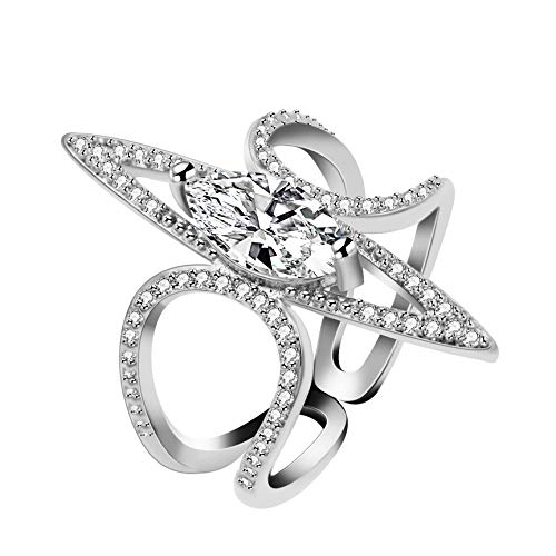 Uloveido Y857 Platinierter Ring mit Marquiseschliff, Zirkonia, übertrieben, geometrisch, offener Ring, verstellbar, Partyschmuck für Frauen, Metall, zirkonia von Uloveido