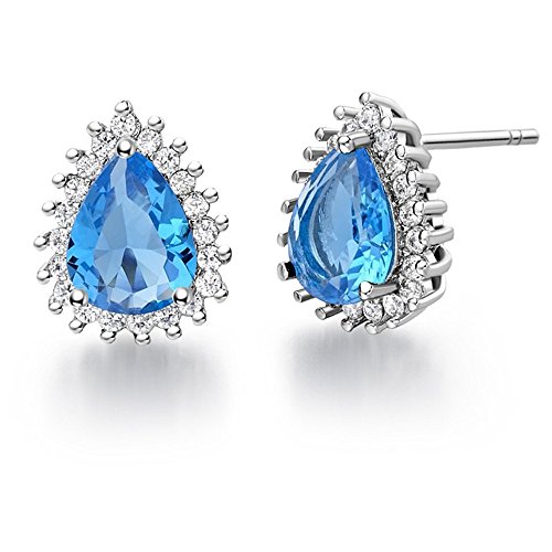 Uloveido Zirkonia Weißes Gold Überzogen Teardrop Birne Kristall Form Hochzeit Braut Ohrstecker für Frauen Birthstone Ohrringe R815 (hellblau) von Uloveido