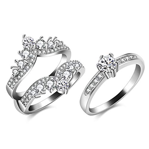 Uloveido erstellt Moissanite Krone inspiriert Halo Ehering Wache Enhancer platiniert Braut Ringe Set (54 (17.2)) von Uloveido