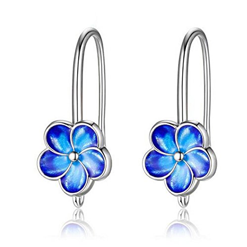 Uloveido frauen Cloisonne Blau Emaille Haken Ohrringe Pflaume Blume Ohrringe Silber Farbe Hochzeit Schmuck CQ248-Silber-Blau von Uloveido