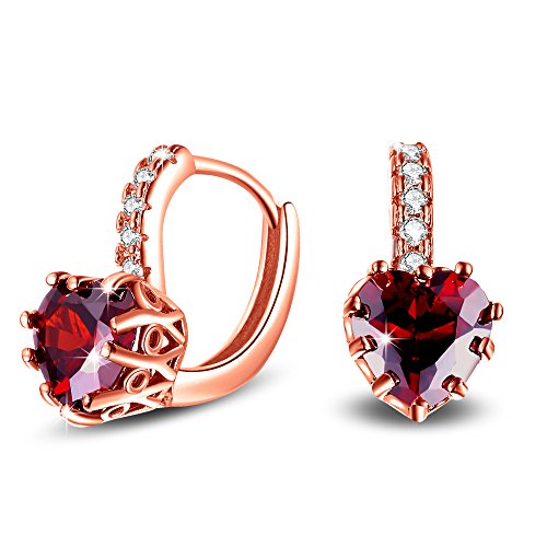 Uloveido frauen Red Cubic Zriconia Liebe Herz Hebel Zurück Ohrringe Simulierte Rubin Creolen Kristall Hochzeit Schmuck für Mädchen HE515 von Uloveido