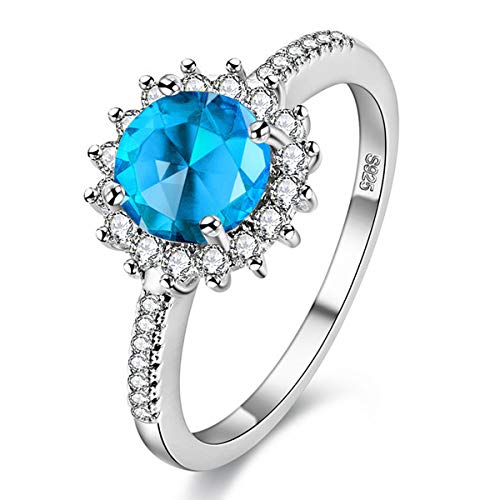 Uloveido platiniert Sonnenblume Design Ring mit großen runden Zirkonia Stein Birthstone Ringe für Frauen Y3522 (blau, Größe 52) von Uloveido