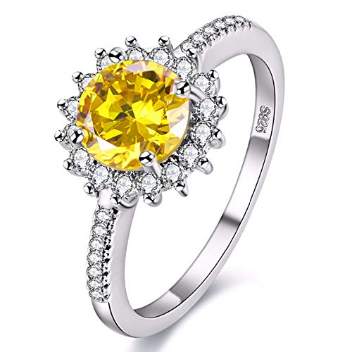 Uloveido platiniert Sonnenblume Design Ring mit großen runden Zirkonia Stein Birthstone Ringe für Frauen Y3522 (gelb, Größe 52) von Uloveido