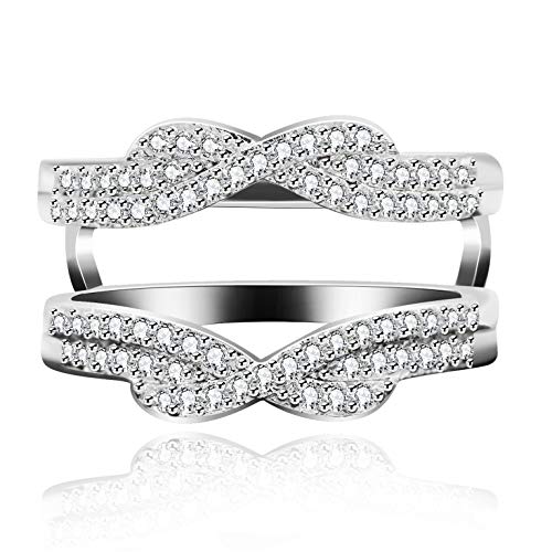 Uloveido platinierte Hochzeit Verlobung Jubiläumsversprechen Ringe Enhancer Infinity Rings Enhancer für Frauen Mädchen mit simuliertem Diamant (Größe 62 (19.7)) von Uloveido