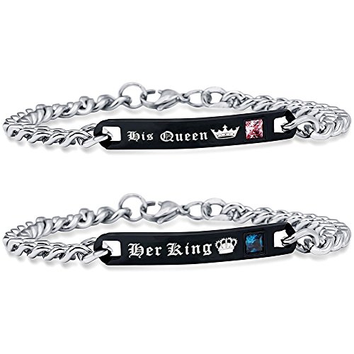 Uloveido schwarz passende Paare Titan Armbänder Seine Königin und Ihr König Armband Cuban Link Kette Geburtstagsgeschenke für Freund und Freundin ST117 Uloveido schwarz passende Paare Titan Armbänder Seine Königin und Ihr König Armband Cuban Link Kette Geburtstagsgeschenke für Freund und Freundin ST117 von Uloveido