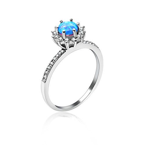 Uloveido simulierte Aquamarin Birthstone Silber Blume Ring Kronenform für März Hochzeit Engagement Geburtstagsgeschenk JZ124 von Uloveido