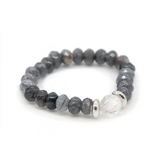 Achat Bergkristall schwarz weiß Finger Ring Echtsilber Elastikband dehnbar von Ulrike Schmitt Edelsteinkreationen