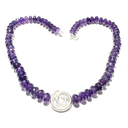 Amethyst Edelstein Button facettiert Kette mit Echtsilber Spirale DisplayLength 50 von Ulrike Schmitt Edelsteinkreationen