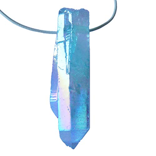 Aqua Aura Quarz Edelstein Rohstein Stab Anhänger anpoliert quer gebohrt von Ulrike Schmitt Edelsteinkreationen