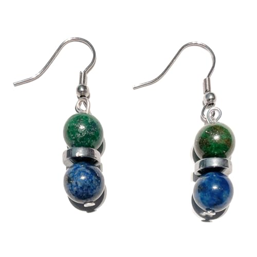 Azurit-Malachit blau grün Hämatit Edelstein Ohrringe Ohrhänger 925 Echtsilber oder Chirurgenstahl MaterialType1 Ohrstecker aus Sterlingsilber von Ulrike Schmitt Edelsteinkreationen