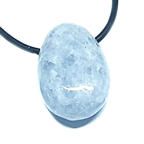 Calcit blau Edelstein Anhänger Trommelstein gebohrt von Ulrike Schmitt Edelsteinkreationen