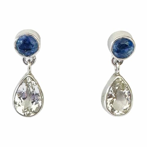 Disthen Kyanit blau weiß Topas Edelstein Ohrrringe Ohrhänger rhodoniert von Ulrike Schmitt Edelsteinkreationen