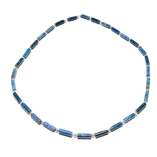 Dumortierit Walzen Edelsteinkette blau mit 925 Echtsilber Perlen und Verschluss Größenwahl DisplayLength 48 von Ulrike Schmitt Edelsteinkreationen